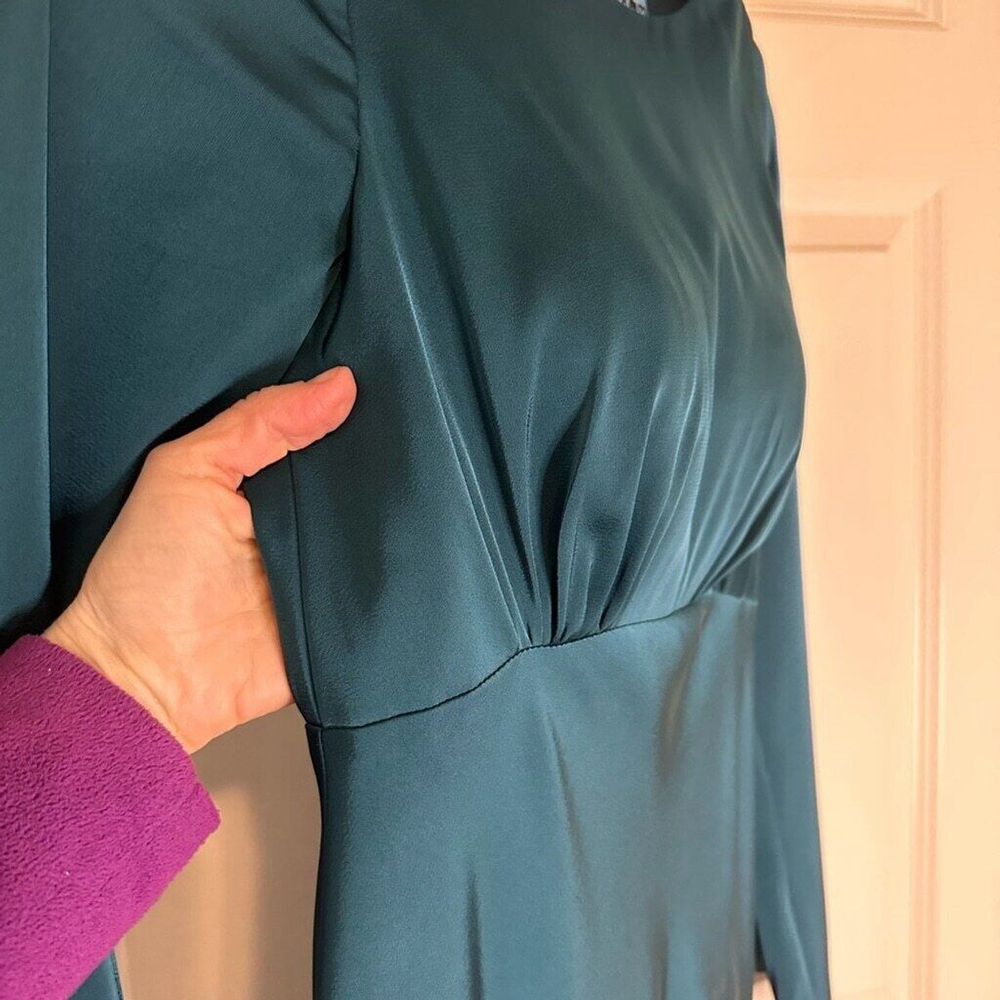 Satin Charmeuse A-Line Maxi Dress Jewel Bateau Neckline Built in Bra! Size 4 - Picture 4 of 13